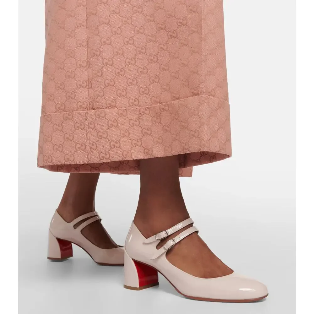 Christian Louboutin Miss Jane 55 Leche Patent Mary Jane Block Heel Pump 39.5